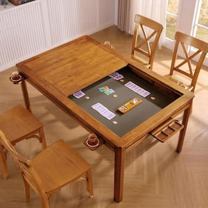 62 in. L Oak Wood Solid Wood Game Table with 4 Legs Dual-Purpose Design for Gaming and Dining Table (Seats-4)