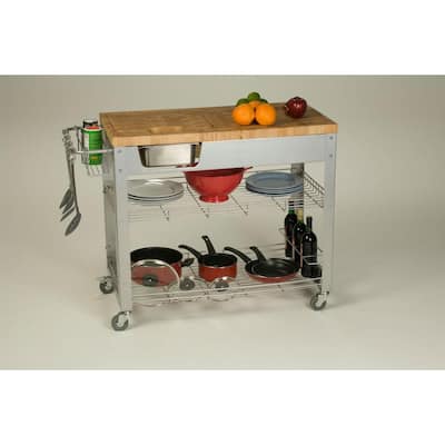 Stadium Natural Wood Kitchen Cart with Storage