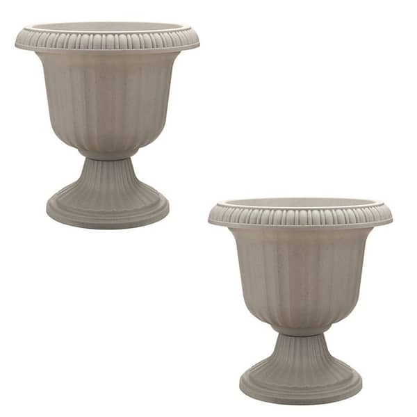 Southern Patio 14 in. Outdoor Lightweight Resin Utopian Urn Planter, Stone (2-Pack)