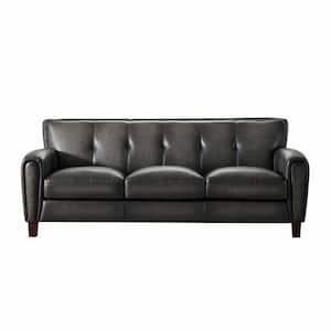 Weldon 88.5 in. W Square Arm Leather Bridgewater Straight 3-Seater Sofa in Ash Gray
