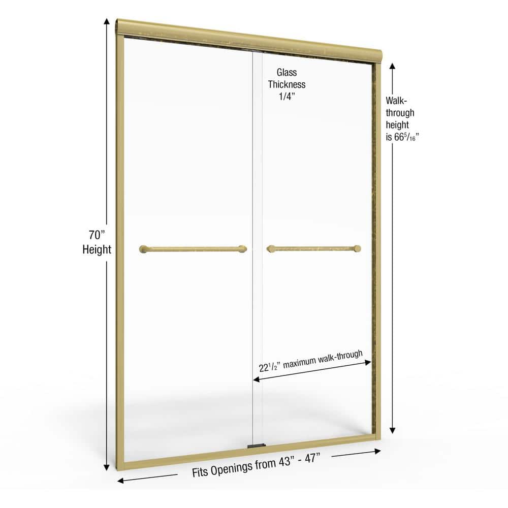 Infinity 47" x 70" Brushed Gold Semi-Frameless Sliding Shower Door