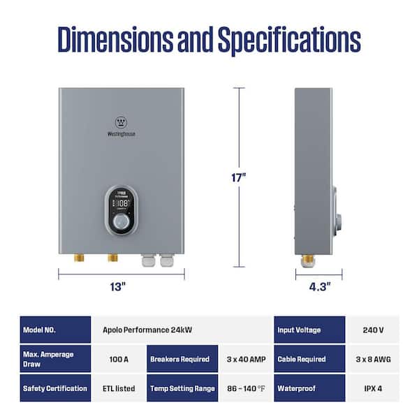 Apolo Performance 24 kW 5.6 GPM 240-Volt Smart Wi-Fi Control Tankless Electric Water Heater