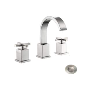 8 in. Widespread 2-Handle Bathroom Faucet With Pop-up Drain Assembly in Brushed Nickel