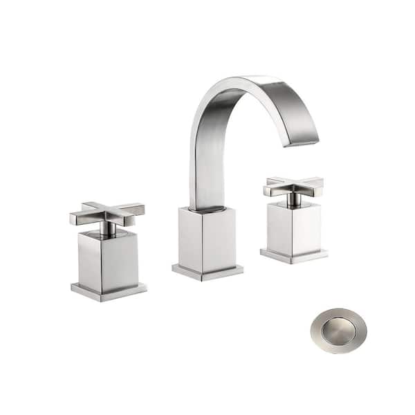 Unbranded 8 in. Widespread 2-Handle Bathroom Faucet With Pop-up Drain Assembly in Brushed Nickel