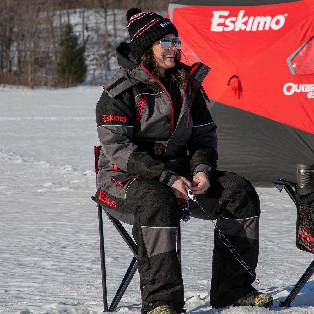 Plaid Folding Ice Chair with Solid Back and Adjustable Frame