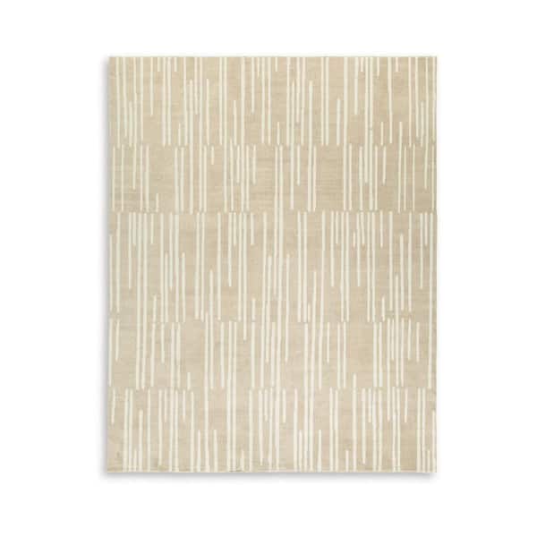Benjara Stebin 5 x 7 Tan and Cream Geometric Area Rug