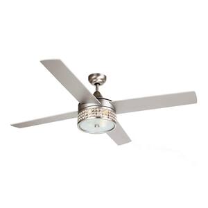 52 in. Indoor Satin Nickel Downrod Mount Crystal Ceiling Fan with Light Kit and Remote Control