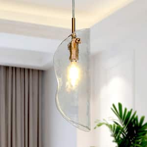 Modern Kitchen Island Pendant Light 1-Light Plating Brass Coastal Pendant Hanging Light with Textured Art Glass Shade