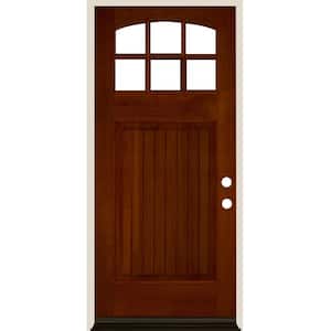 36 in. x 80 in. Craftsman 6 Lite V Groove Arch Top Red Chestnut Stain Left-Hand/Inswing Douglas Fir Prehung Front Door