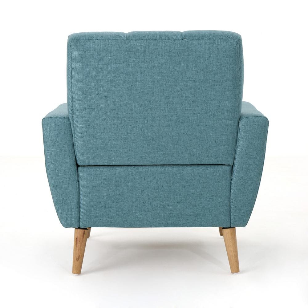 Mid-Century Blue Fabric Club Chair with Rubberwood Legs