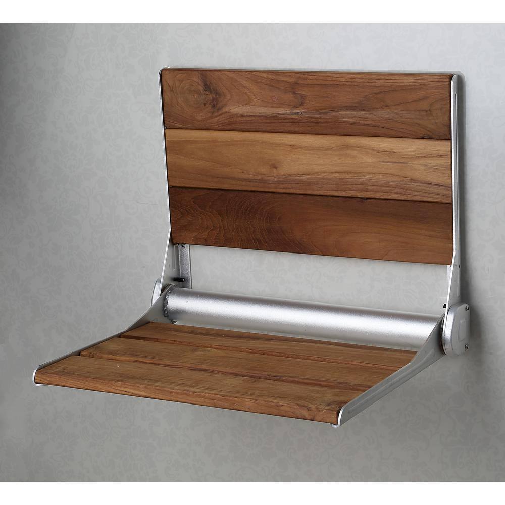 Teak and Chrome Wall Mounted Folding Shower Seat