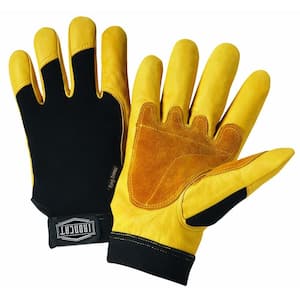 Large Grain Cowhide Leather Gloves with Spandex Back, Reinforced Palm and Thumb