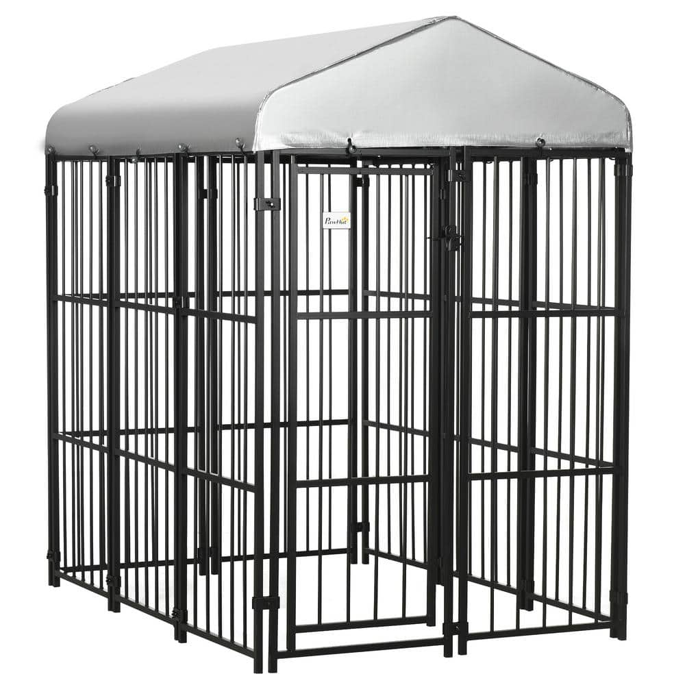 PawHut Black Heavy-Duty Metal Outdoor Dog Playpen with Cover