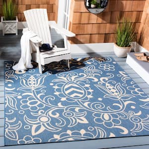 Beach House Blue/Beige 7 ft. x 7 ft. Square Abstract Medallion Indoor/Outdoor Area Rug