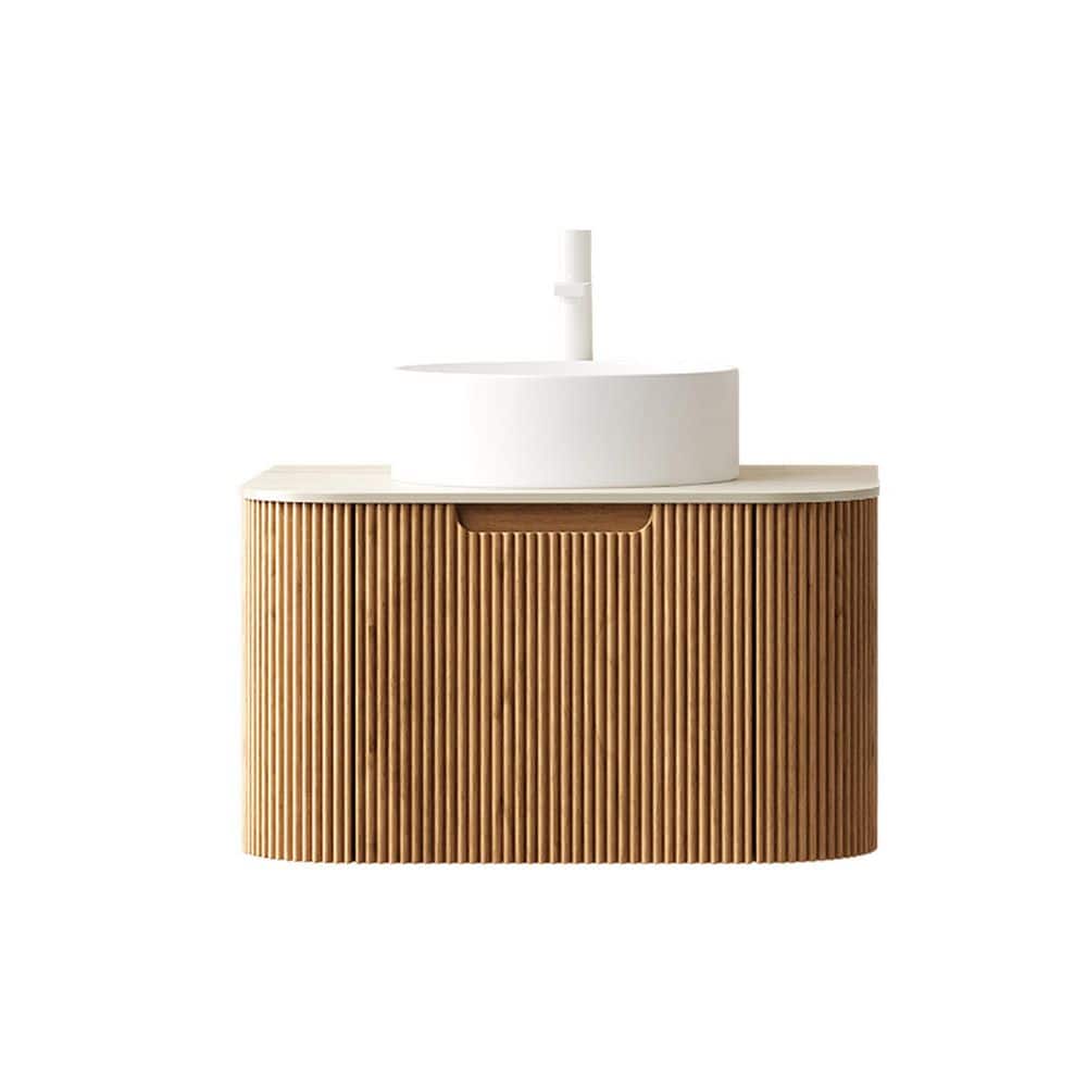24 in. Floating Natural Wood Bath Vanity with White Ceramic Top price history on PriceWatchPro