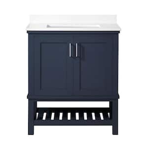 Tupelo 30 in. W x 19 in. D x 34 in. H Single Sink Bath Vanity in Midnight Blue with White Engineered Stone Top
