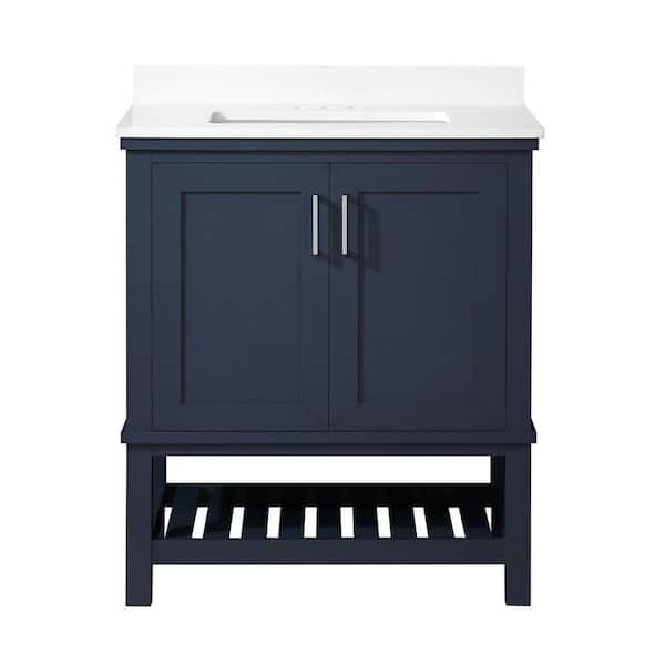 Tupelo 30 in. Single Sink Midnight Blue Bath Vanity with White Engineered Stone Top (Assembled)