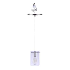 WHP 1-Light Recessed Light Conversion Kit Brushed Nickel Shaded Pendant Light with Minimalist Cylinder Clear Glass Shade
