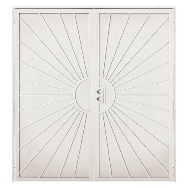 Unique Home Designs 72 in. x 80 in. Solana Navajo White Surface Mount Outswing Steel Security Double Door with Perforated Metal Screen