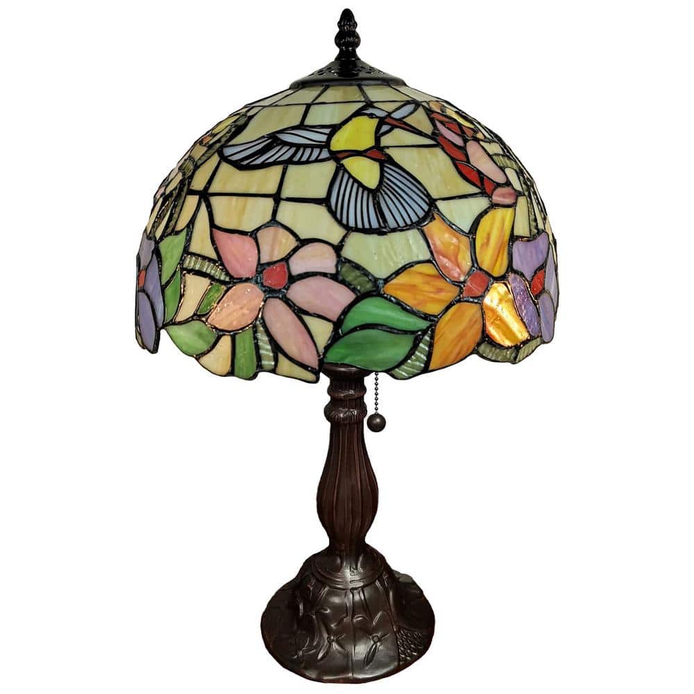 19" Multi-Color Stained Glass Floral Nightstand Lamp