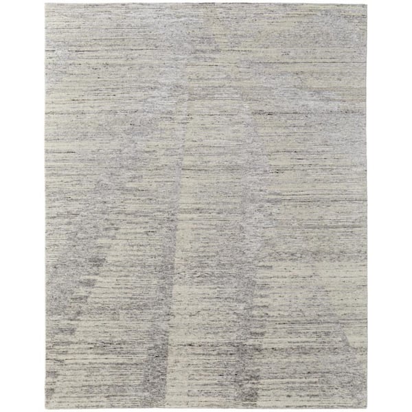 12 ft. x 15 ft. Ivory and Gray Abstract Hand Knotted Worn Faded Area Rug