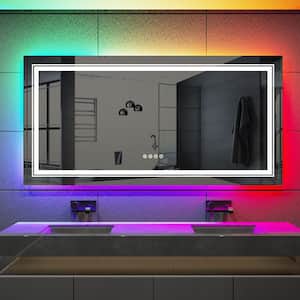 41 in. W x 20 in. H Large Rectangular Frameless Anti-Fog RGB Backlit Front Light Wall LED Bathroom Vanity Mirror w Panel