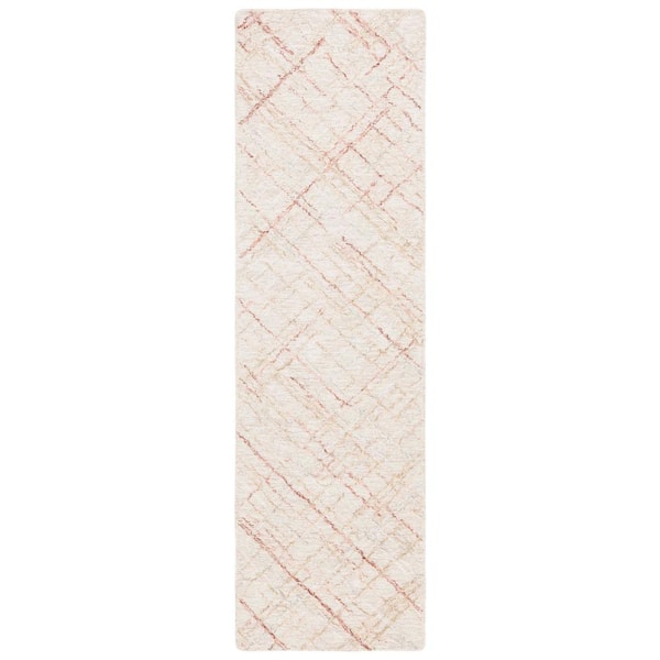 SAFAVIEH Micro-Loop Ivory/Red 2 ft. x 8 ft. Abstract Plaid Runner Rug