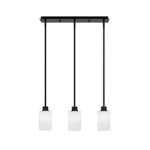 Albany 60-Watt 3-Light Espresso, Linear Pendant Light with 4 in. White Muslin Glass and No Bulbs Included