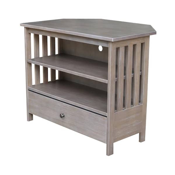 International Concepts Mission 36 in. Weathered Taupe Gray Wood Corner TV Stand with 1 Drawer Fits TVs Up to 36 in. with Cable Management