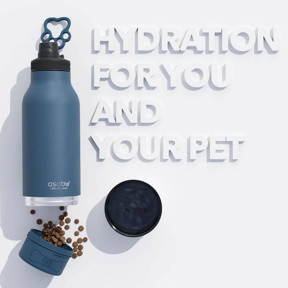 Blue Stainless Steel Insulated Dog Water Bottle with Bowls