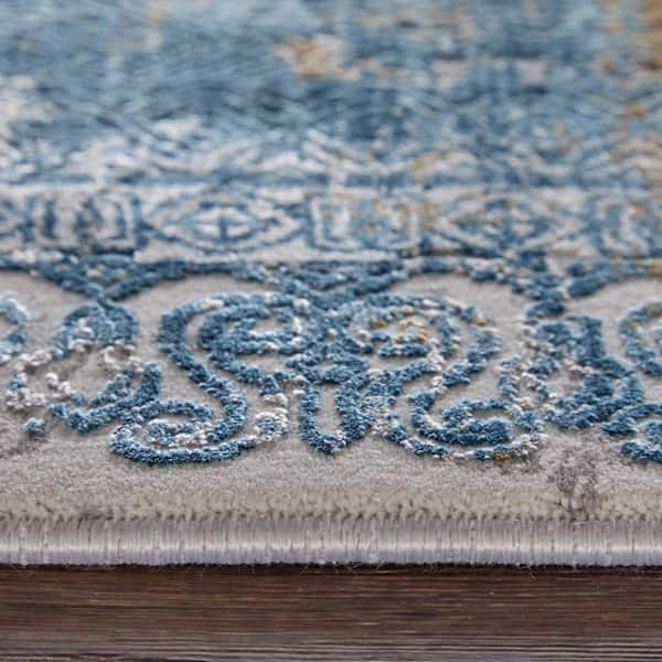 12 ft. x 15 ft. Blue, Gold, Gray Abstract Area Rug