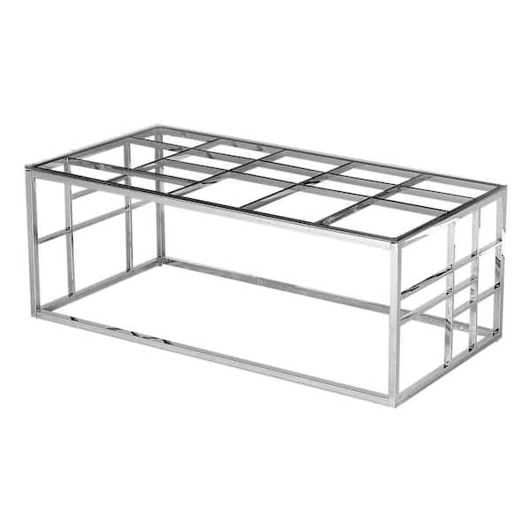 Unbranded Mason Stainless Steel with Glass Rectangular 48 in. Coffee Table Silver
