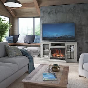 60 in. Media Mantel Electric Fireplace in Omni-Fairfax Oak White Panorama Fireplace