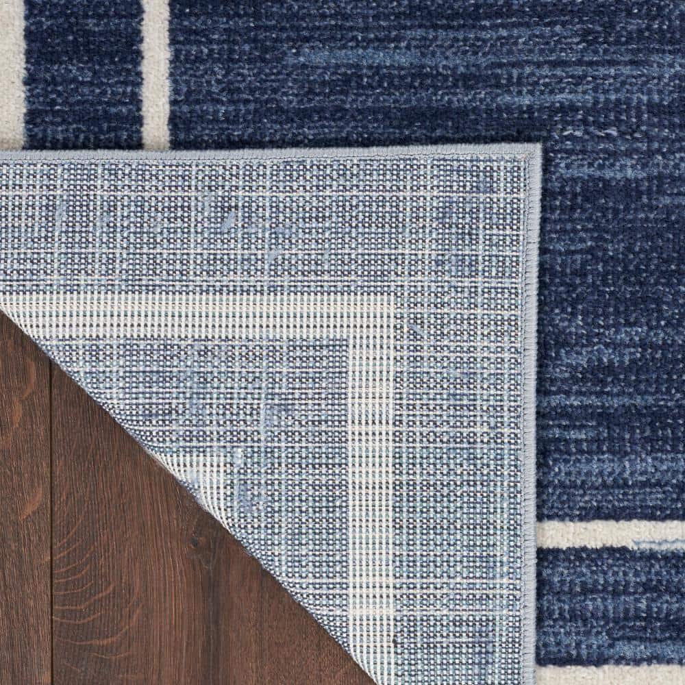 Navy/Ivory Synthetic 5' Square Indoor/Outdoor Easy-Care Rug