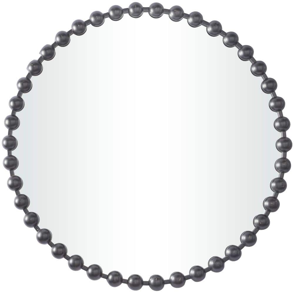 36" Round Black Beaded Frame Wall Mirror