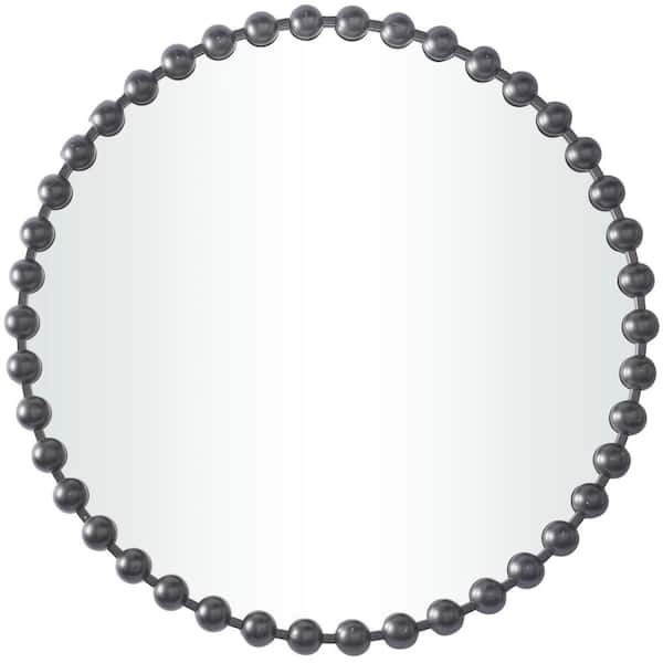 CosmoLiving by Cosmopolitan 36 in. x 36 in. Round Framed Dark Gray Wall Mirror with Beaded Detailing