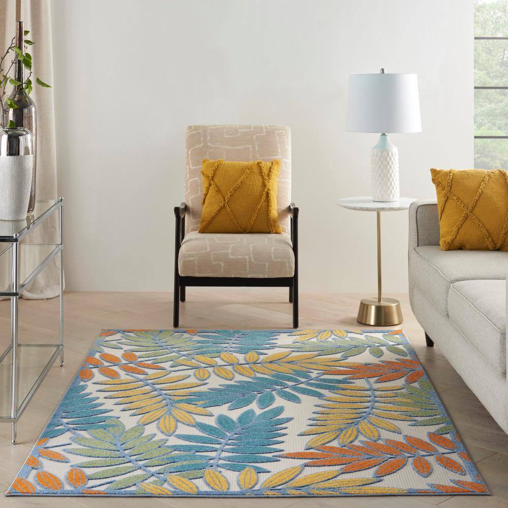Ivory Multi Floral Synthetic Rectangular Area Rug 5'3" x 7'5"