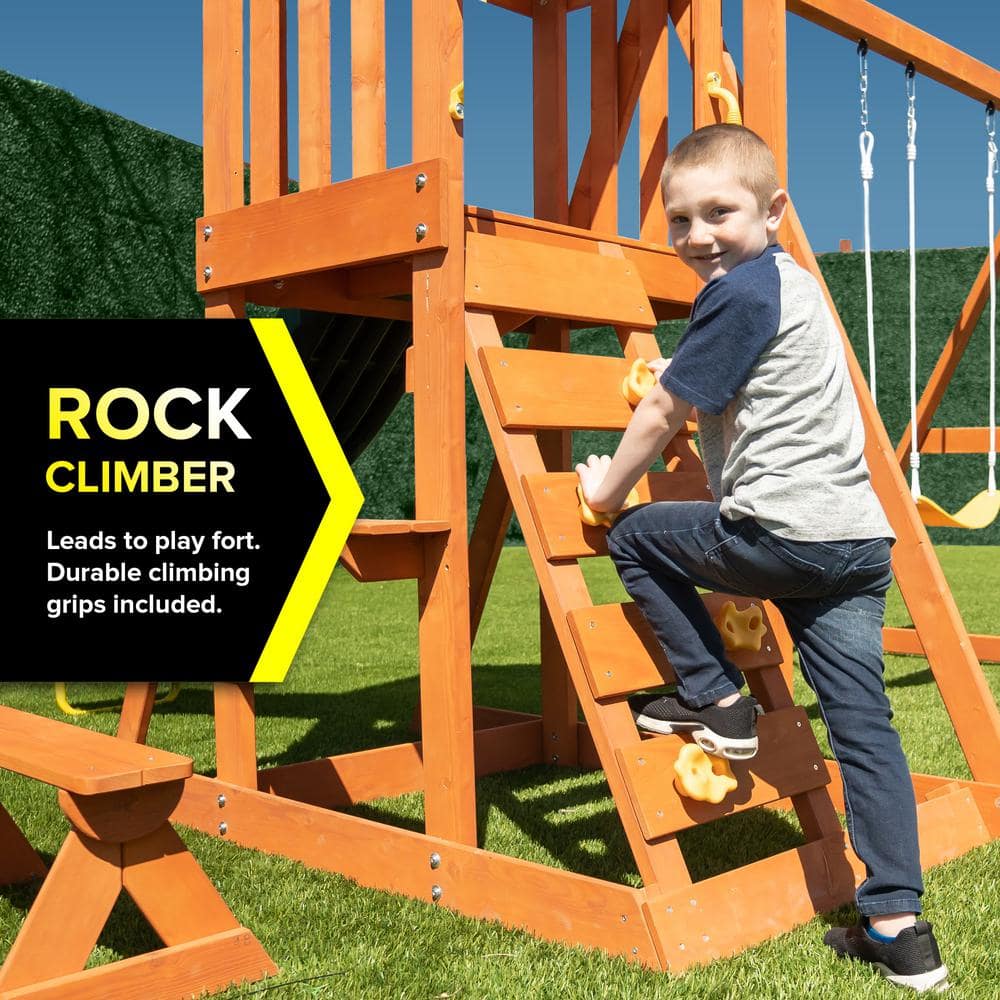 Scottsdale Brown Wood Outdoor Swing Set with Slide and Fort