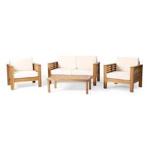 Michelle 4-Piece Wood Patio Conversation Set with Cream Cushions