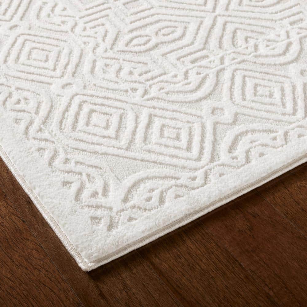 Ivory Greige Synthetic Reversible Rectangular Area Rug 6'6" x 9'6"