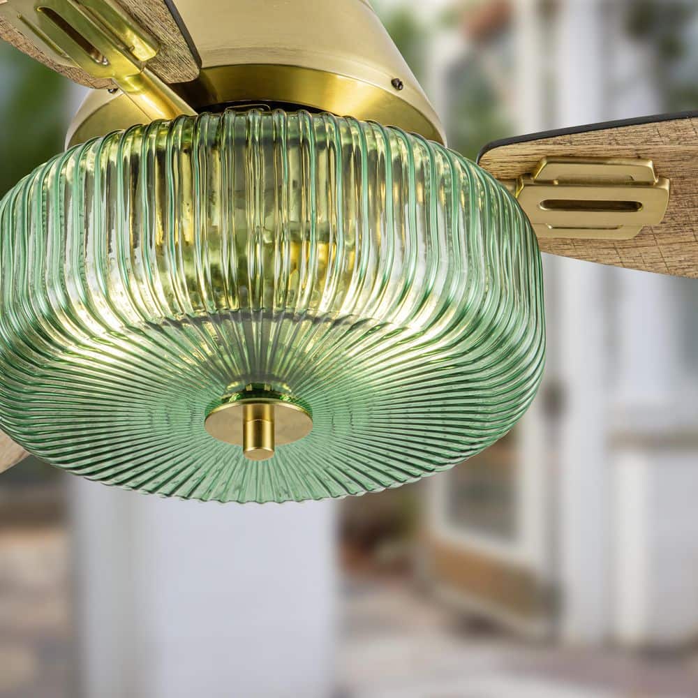 Elaine 42" Gold and Green Glass Ceiling Fan with Remote Control