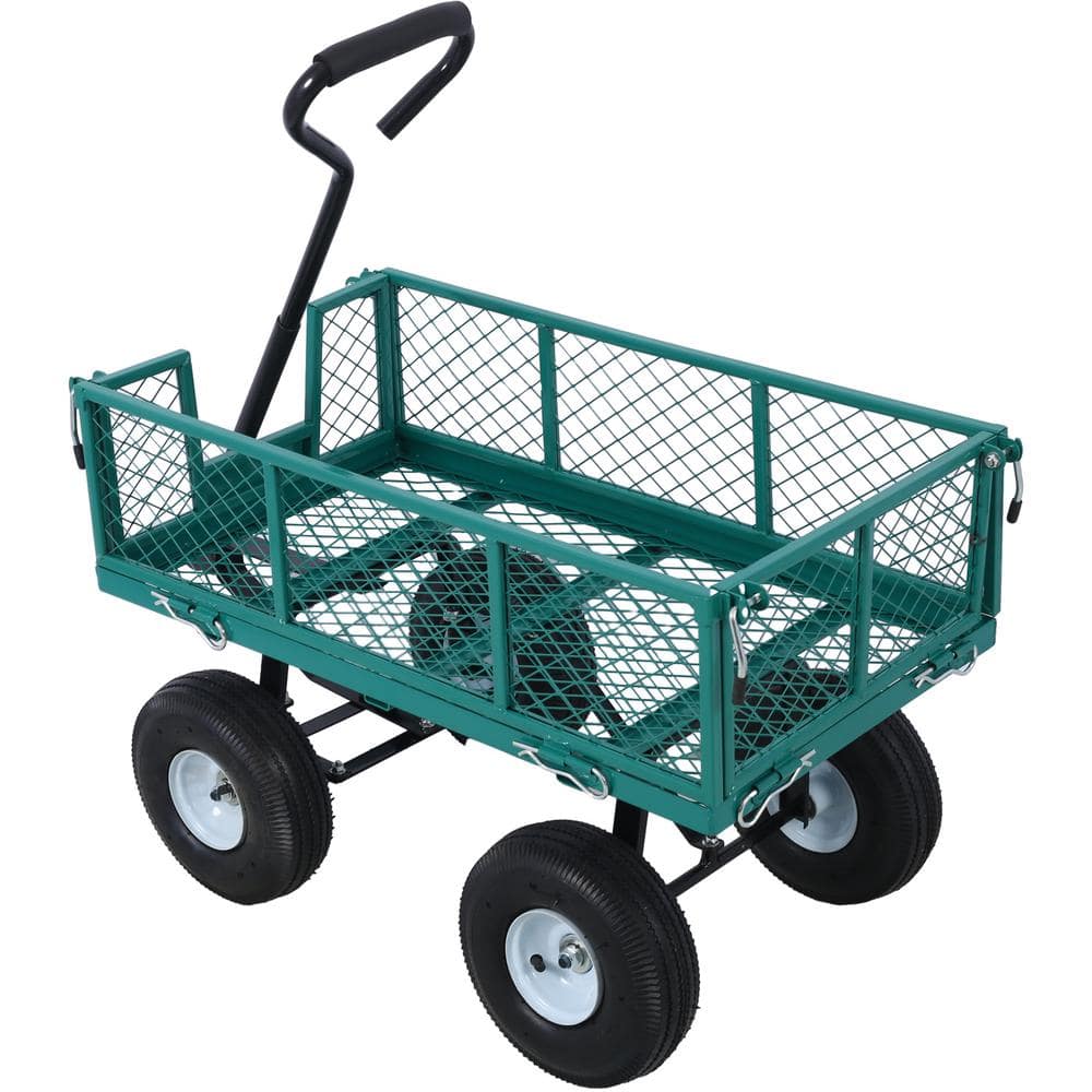 3 cu. ft. Green Steel Garden Cart, Steel Mesh Removable Sides, 550 lbs. Cap