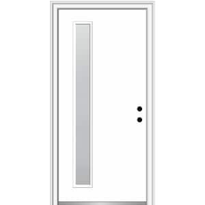 Viola 30 in. x 80 in. Left-Hand Inswing 1-Lite Frosted Glass Primed Fiberglass Prehung Front Door on 6-9/16 in. Frame