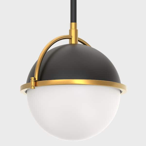 YANSUN 8 in. 1-Light Matte Black and Gold Elegant Metal with Glass Globe Lighting for Kitchen Island