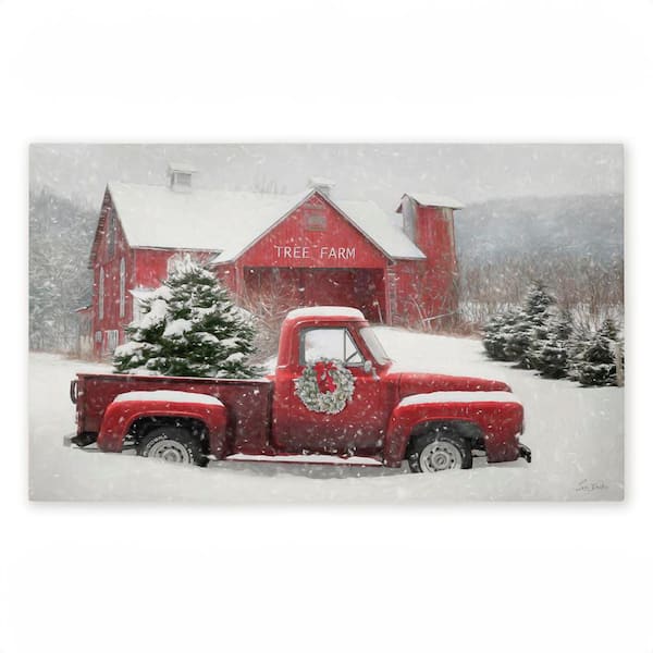 Christmas Tree Farm and Truck Red 18 in. x 30 in. Polyester Non-Slip Outdoor Door Mat