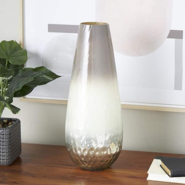 Litton Lane Brown Ombre Glass Decorative Vase with Spotted Concaved Details and Speckled Accents