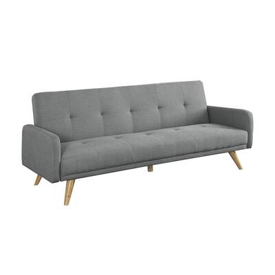 Gray Fabric Upholstered Convertible Folding Futon Sofa