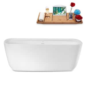 67 in. Acrylic Flatbottom Bathtub in Glossy White with Matte Black Drain