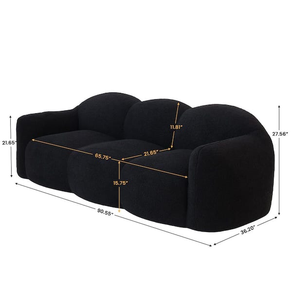 Magic Home 90 in. Straight Arm 3-Seater Curved Comfy Teddy Velvet