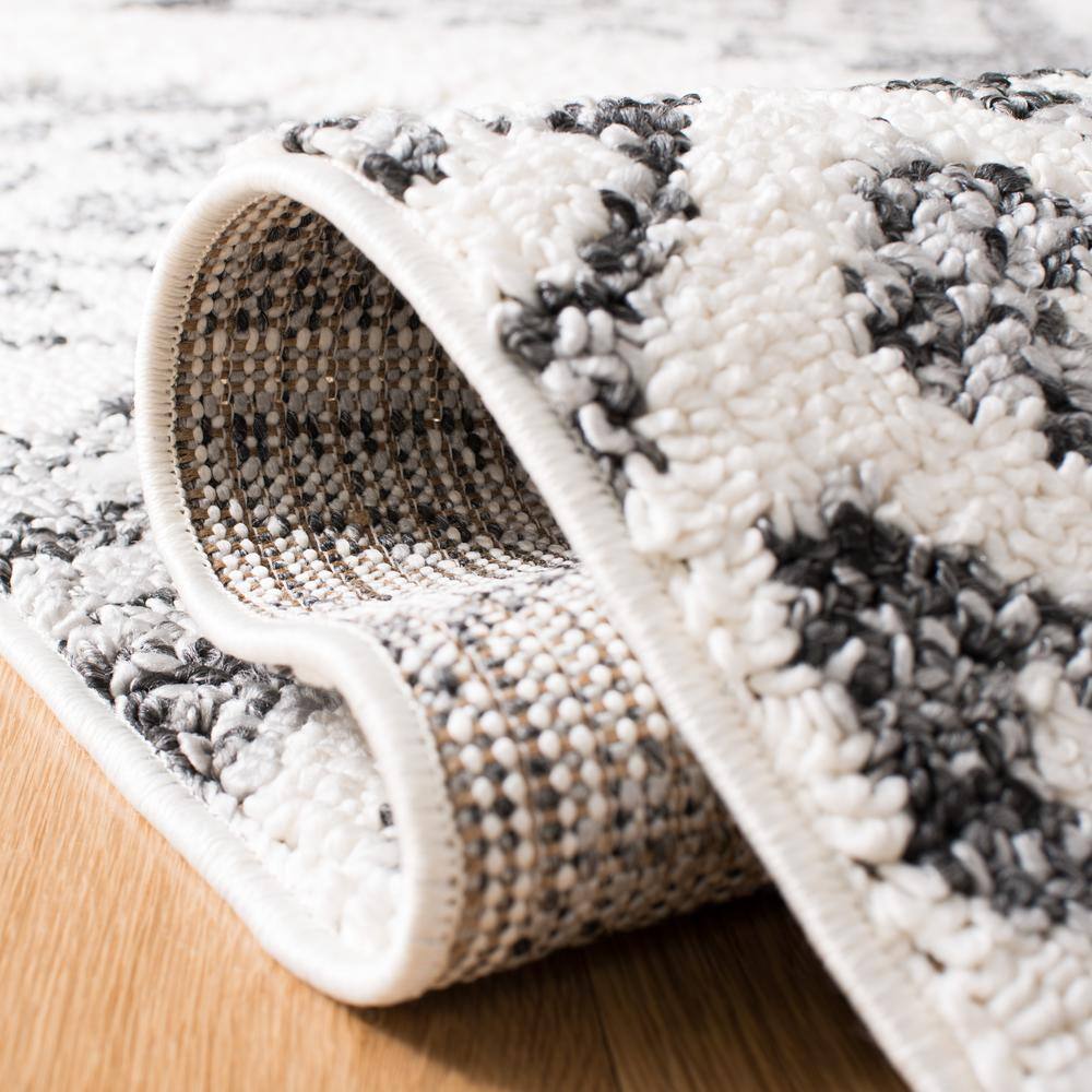 Ivory and Grey Diamond Shag 8' x 10' Area Rug